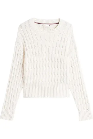 Tommy Hilfiger Strik, Dame, , M, Uld, Strikket Crewneck Pullover med Dropped Shoulders