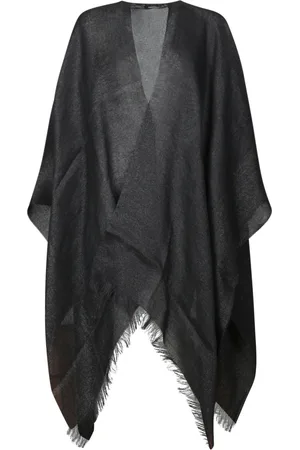 Fabiana Filippi Jakke, Dame, Sort, ONE SIZE, Polyester, Elegant Sort Cape med Frynser