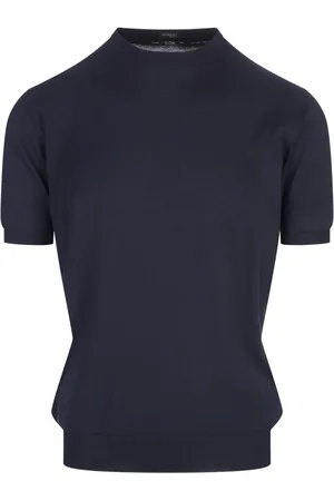 Kiton Strik, Herre, Blå, XL, Bomuld, Blå bomuldsstrik T-shirt