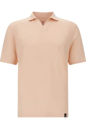 Boggi Milano Top, Herre, Lyserød, S, Linned, Stretch Linned Jersey Polo Shirt
