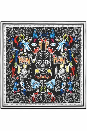Philipp Plein Tilbehør, Dame, Sort, ONE SIZE, Multifarvet Scarf med All Over Print