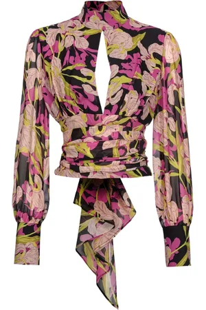 Pinko Bluser & Skjorter, Dame, Flerfarvet, 2XS, Iris Print Georgette Bluse med Cut-Out