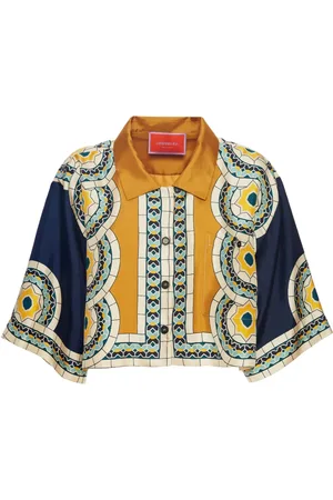 La DoubleJ Bluser & Skjorter, Dame, Blå, XS, Cropped Silk Boxy Skjorte