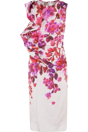 Essentiel Antwerp Kjole, Dame, Flerfarvet, XS, Blomstret Asymmetrisk Midi Kjole