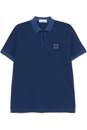 Stone Island Top, Herre, Blå, L, Bomuld, Blå Polo Shirt med Kompas Motiv