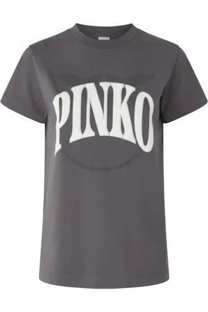 Pinko Top, Dame, Grå, S, Love Birds Logo Print T-shirts og Polos
