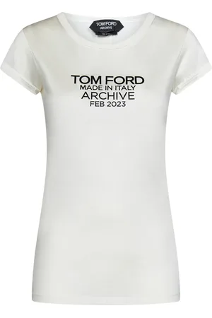 Tom Ford Top, Dame, Hvid, S, Silk Jersey Fitted T-shirt med logo