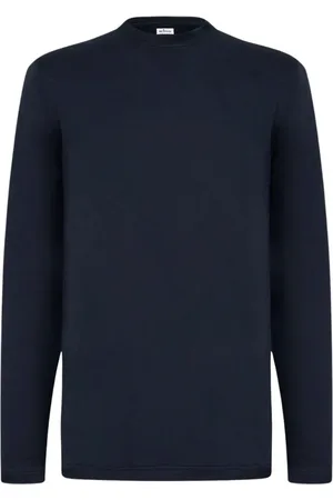 Kiton Top, Herre, Blå, XL, Bomuld, Blå bomulds langærmet T-shirt med rund hals