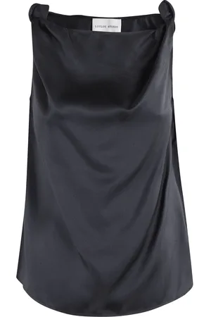 Loulou Studio Top, Dame, Sort, M, Uld, Sort Silke Draperet Ærmeløs Top