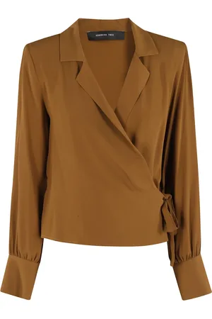 FEDERICA TOSI Bluser & Skjorter, Dame, Brun, M, Uld, Krydset Crepe Bluse i Rav