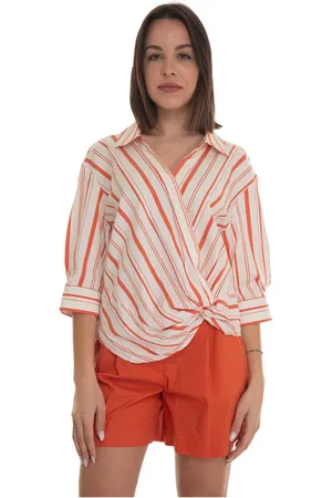 Woolrich Bluser & Skjorter, Dame, Rød, XS, Bomuld, Stribet 3/4-ærmet V-hals Bluse