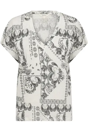 Part Two Top, Dame, Sort, XS, Uld, Grafisk Paisley T-shirt Løs Pasform