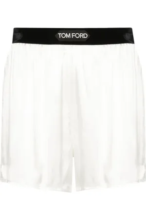 Tom Ford Shorts, Dame, Hvid, S, Uld, Hvide silkeshorts med logo patch