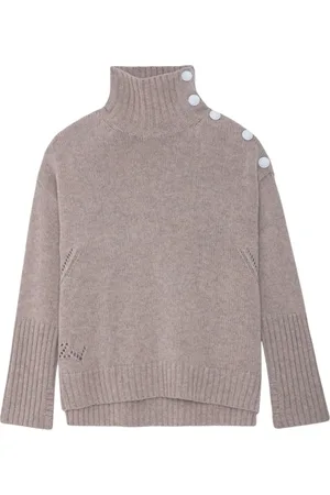 Zadig & Voltaire Strik, Dame, Lyserød, S, Cashmere, Primrose Cashmere Jersey med høj hals og knappedetaljer