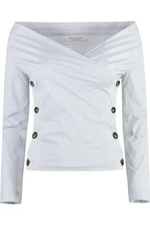 Serafini Top, Dame, Blå, M, Polyester, Crepe Bluse