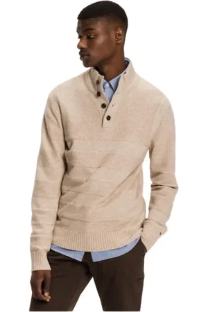 Tommy Hilfiger Strik, Herre, , S, Bomuld, Stribet Strikket Trøje med Funnel Neck