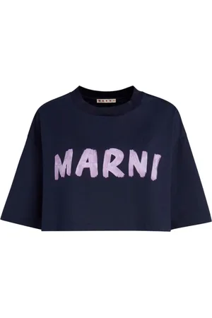 Marni Top, Dame, Blå, 3XS, Bomuld, bomuld t-shirt med maxi logo print