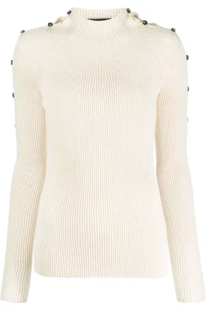 Proenza Schouler Strik, Dame, , S, Bomuld, Bomulds Rib Strikket Rullekrave Sweater