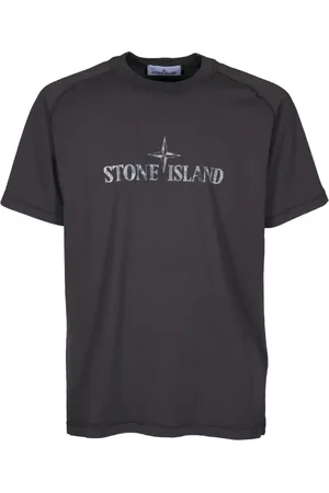 Stone Island Top, Herre, Grå, L, Bomuld, Antracit Bomulds T-shirt med Reflekterende Print