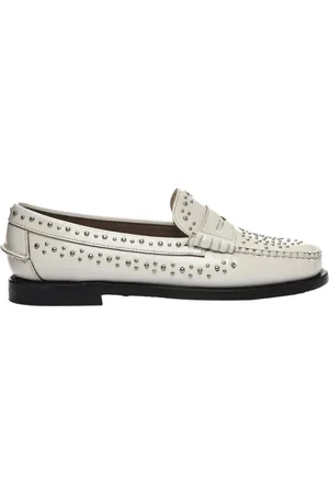 SEBAGO Sko, Dame, Hvid, 37 1/2 EU, Læder, Hvide flade sko med Dan Studs