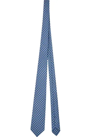 Kiton Tilbehør, unisex, Blå, ONE SIZE, Håndlavet silkeslips med mikro-blomstermønster