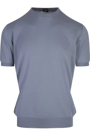 Kiton Strik, Herre, Blå, L, Bomuld, Pudderblå Strikket T-shirt i Bomuld