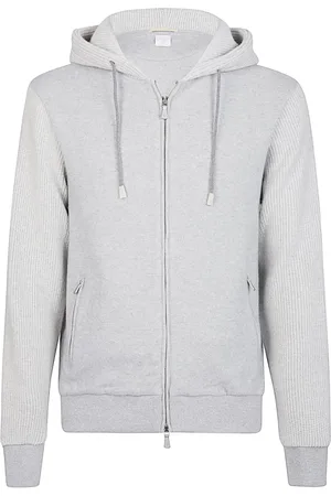 ELEVENTY Sweathshirts & Hoodies, Herre, Grå, XL, Uld, Cashmere Hættetrøje med Fuld Lynlås