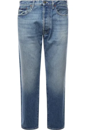 VALENTINO GARAVANI Jeans, Herre, Blå, W32, Bomuld, Straight Jeans med Revet Detaljering
