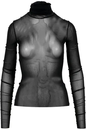 Serafini Top, Dame, Sort, M, Stretch Tulle Turtleneck