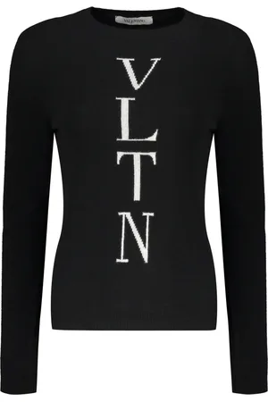 VALENTINO GARAVANI Strik, Dame, Sort, S, Uld, Ribstrikket uldsweater med logo foran