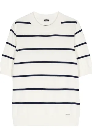 Kiton Top, Dame, Hvid, M, Bomuld, Stribet bomulds T-shirt