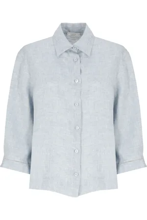 PESERICO SIGN Bluser & Skjorter, Dame, Blå, XS, Linned, Lysblåt hørskjorte med krave