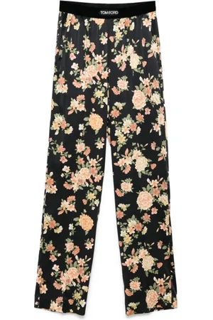 Tom Ford Bukser, Dame, Sort, M, Silke Bukser med Blomsterprint