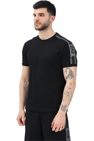 EA7 Top, Herre, Sort, 2XL, Bomuld, Sort kortærmet T-shirt med kontrastdetaljer