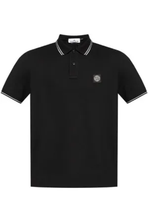 Stone Island Top, Herre, Sort, S, Bomuld, Logo Applikation Polo Shirt