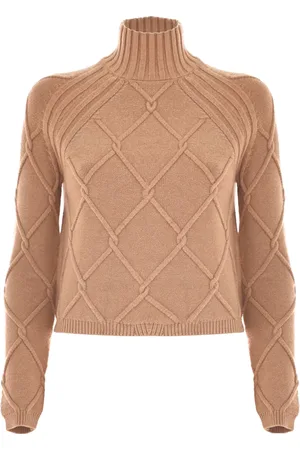 Kocca Strik, Dame, Brun, M, Polyester, Diamond Knit Polo Neck Jumper