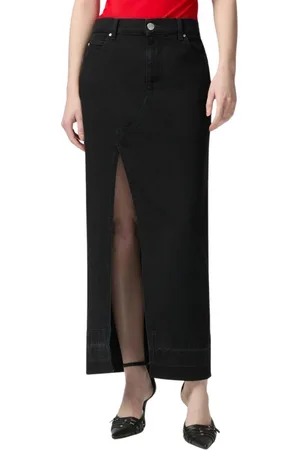 Pinko Nederdel, Dame, Sort, S, Denim, Sort denim maxi nederdel med slids foran
