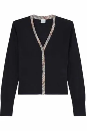 Paul Smith Strik, Dame, Blå, L, Navy Stribet Cardigan med Knapper