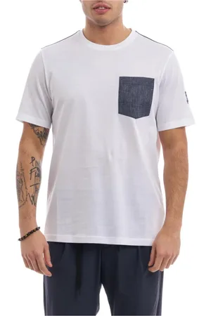 HERNO Top, Herre, Hvid, S, Denim, Bicolor Denim Lomme T-Shirt