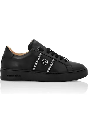 Philipp Plein Sko, Herre, Sort, 40 EU, Læder, Leather Lo-Top Sneakers med nitter