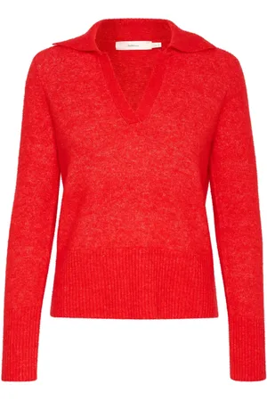 INWEAR Strik, Dame, Rød, M, Uld, Blød Striktrøje med Krave