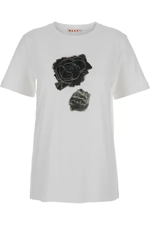 Marni Top, Dame, Hvid, M, Bomuld, Blomsterprint Crewneck T-shirt Kvinde Bomuld