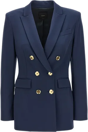 Pinko Jakke, Dame, Blå, M, Uld, Struktureret blazer i strækstof