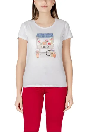 Liu Jo Top, Dame, Hvid, XL, Bomuld, Firkantet halsudskæring print T-shirt