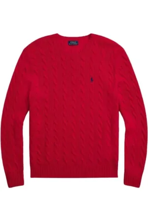 Ralph Lauren Strik, Herre, Rød, L, Uld, Mørkegrøn Rundhalset Uld Cashmere Sweater
