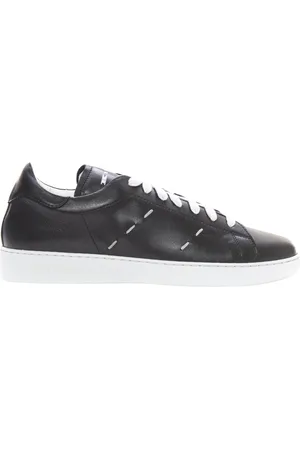 Kiton Sko, Herre, Sort, 46 EU, Læder, Håndsyede Læder Sneakers med Retro Logo