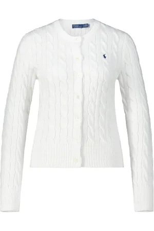 Ralph Lauren Strik, Dame, Hvid, XS, Bomuld, Bomulds Cardigan med Kabelstrik