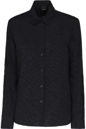 Pinko Bluser & Skjorter, Dame, Sort, 3XS, Uld, Sort Jacquard Mønstret Skjorte