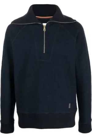 Paul Smith Sweathshirts & Hoodies, Herre, Blå, S, Uld, Håndlavet træningstrøje i uld med halv lynlås