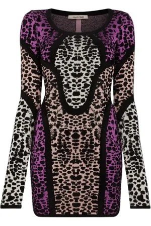 Roberto Cavalli Kjole, Dame, Flerfarvet, L, Jacquard Mini Kjole Dyreprint